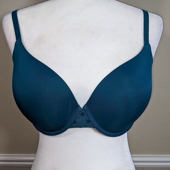 VS Uplift Semi Demi Teal Blue Polka Dot Mesh Band Bra 34DD(E) - Picture 5 of 5
